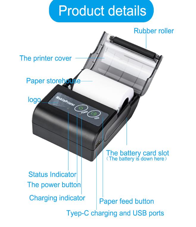 Mini Thermal Printer Wireless USB Receipt Bill Ticket Printer with 58mm Print Paper Compatible with Android Windows 240809