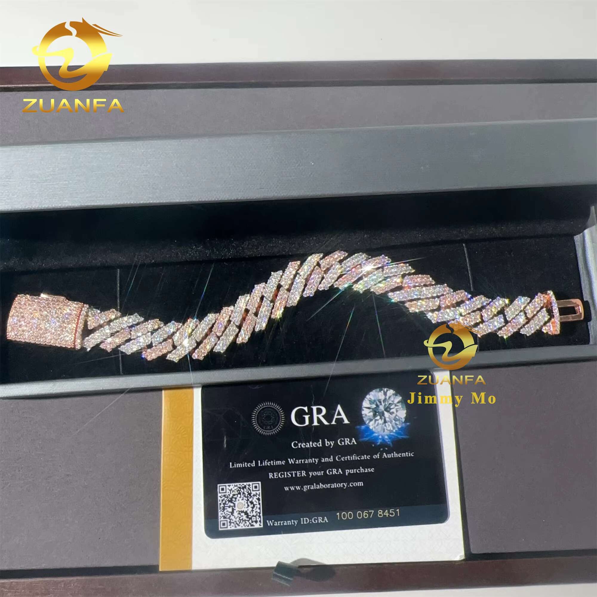 15mm Two Tone Color Rose+White Rapper Man Jewelry Hip Hop Iced Out S 925 Silver VVS1 Moissanite Diamond Miami Cuban Bracelet