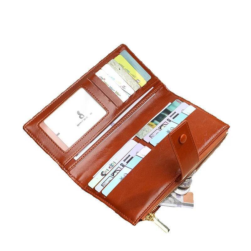 Designer Wallet Oil Wax Leather Full PU High-end Business Casual Long Women's Wallet Luxury Bag Evening Bag Fresh Simple Style Women's Bag