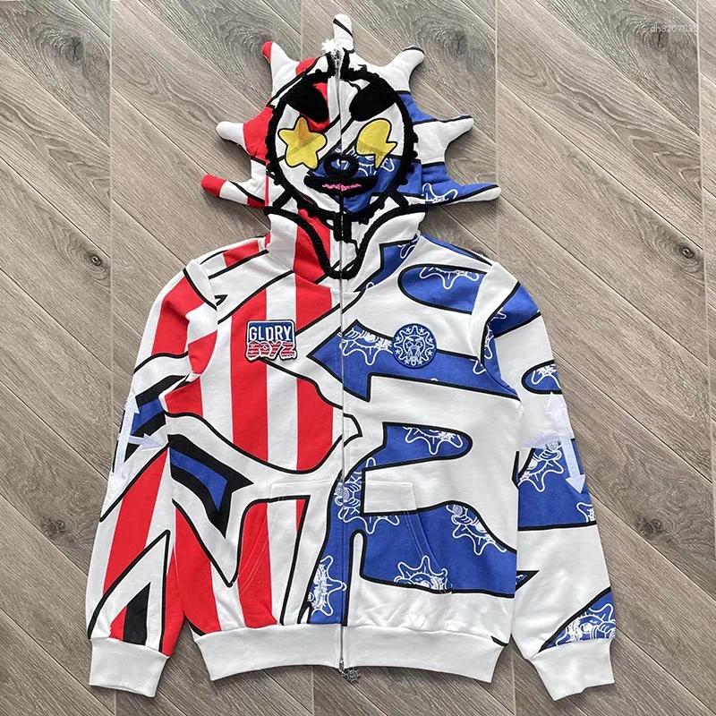 Men's Hoodies Glo Gang The Glory Full Zip Hoodie Men Women 1:1 High Quality Beverage Cartoon Printed Embroidered Zipper Oversize Hooded