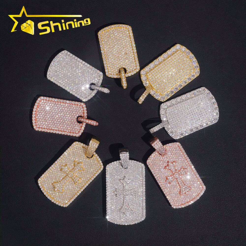 Wholesale Iced Out Baguette Mossanite Tag Sterling Sier VVS Moissanite Dia Pendant Fine Jewelry Ready to Ship