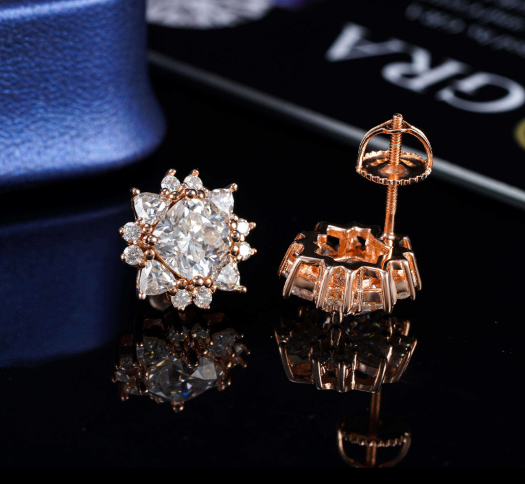 Diamond Tester Certified 925 Sterling Silver Gold Plated VVS Diamond Moissanite Stud Earrings Cluster Earring