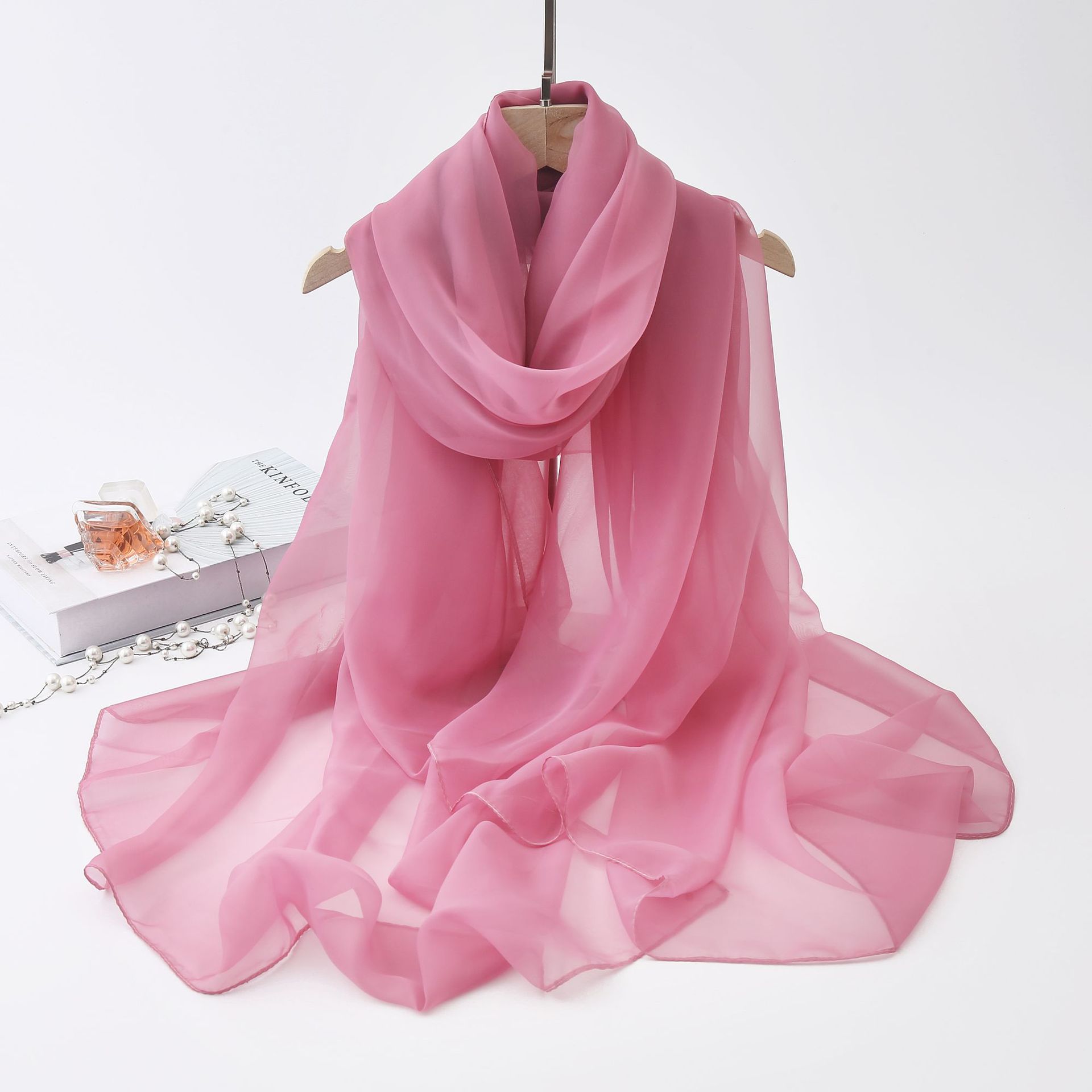K1213 Korean version of the versatile Yourousha imitation silk scarf spring and summer thin sunscreen scarf bright red solid color sunshade shawl scar