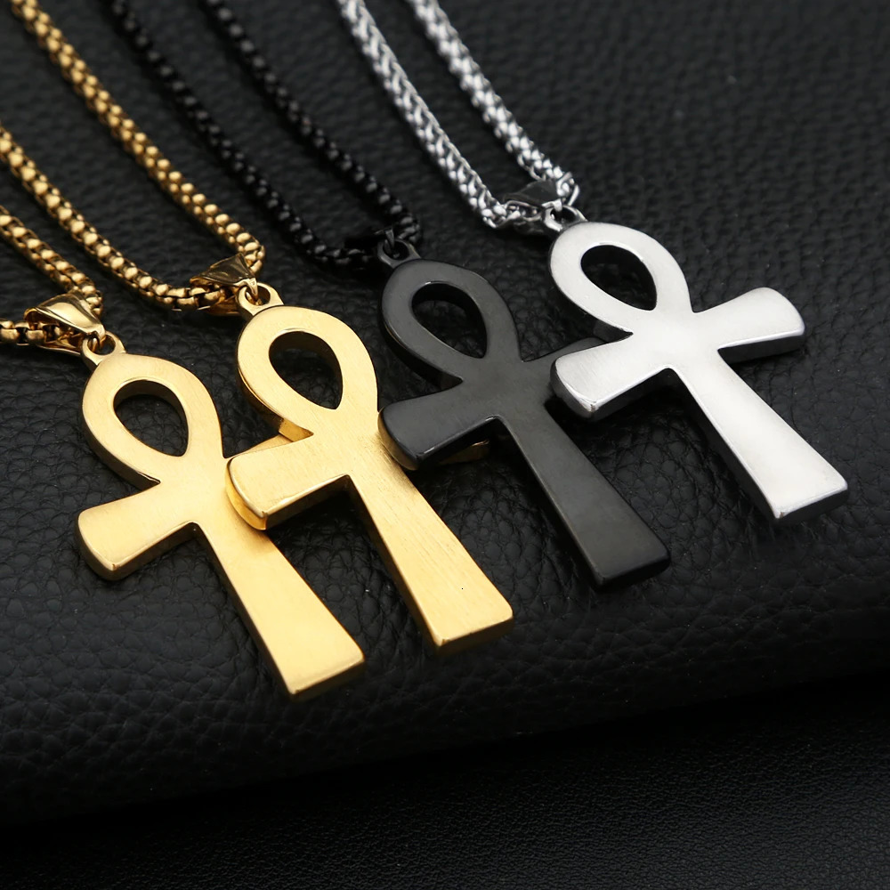 Vintage Fashion Ancient Egyptian Ankh Cross Pendant Necklace For Men Women Stainless Steel Amulet Jewelry Gifts Drop 250701