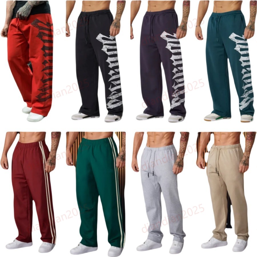 Young La Sweatpants Streetwear Sweatpants gym clothes Men's Trendy Cotton Terry Joggers with Anime Print - Wide-Leg Casual Hip-Hop Style