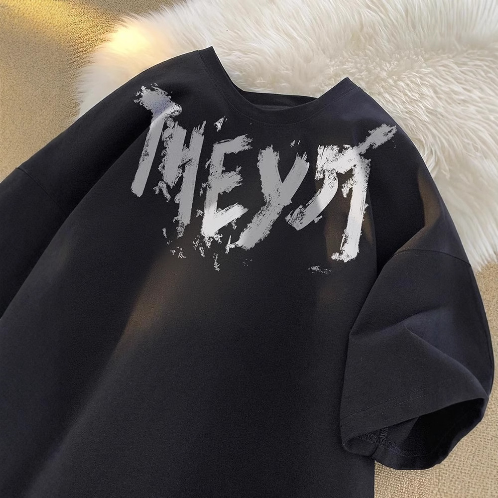 Letter Print Drop Designer Short Sleeves Shoulder Loose T-shirt For Men Summer American High Street Fashion Brand Versatile Five-quarter Sleeve Short 