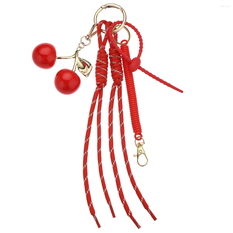 Keychains In Pink Cherry Bag Charm Braided Rope Woman Fashionable For Bags Pendant Accessories Gift