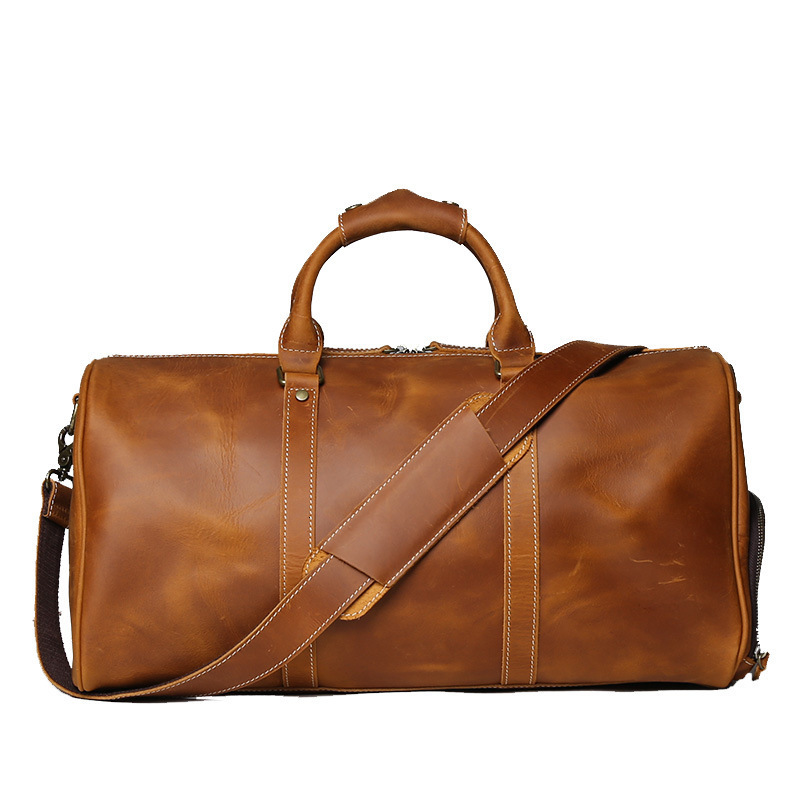 Crazy Horse Leather Mens Bag Travel Bag Genuine Leather Large Capacity Luggage Bag Top Layer Cowhide Mens Bag