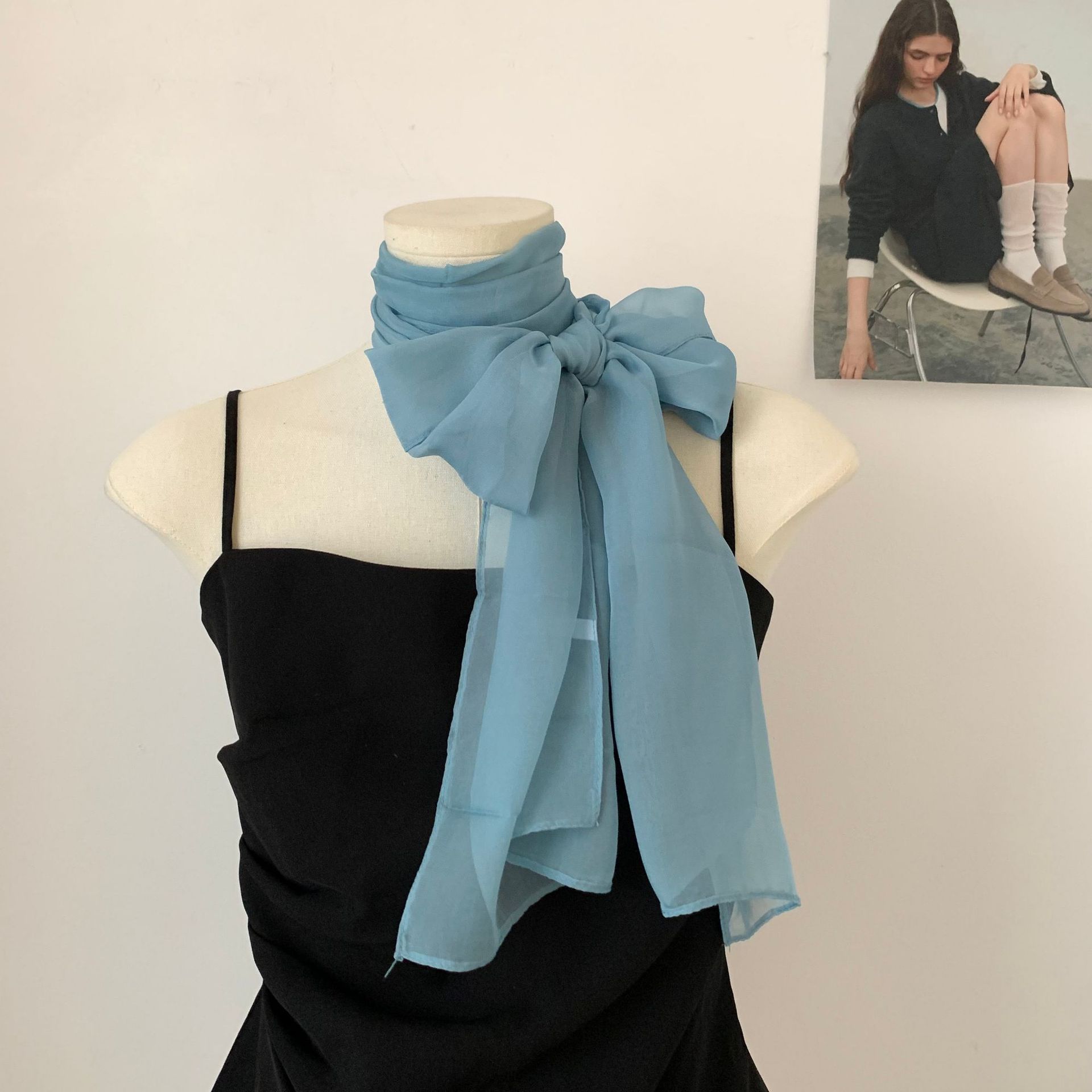 K1223 Hot girl basic style ~ Silk scarf long strip women spring and autumn all-match neck scarf 2025 solid color thin scarf shawl women