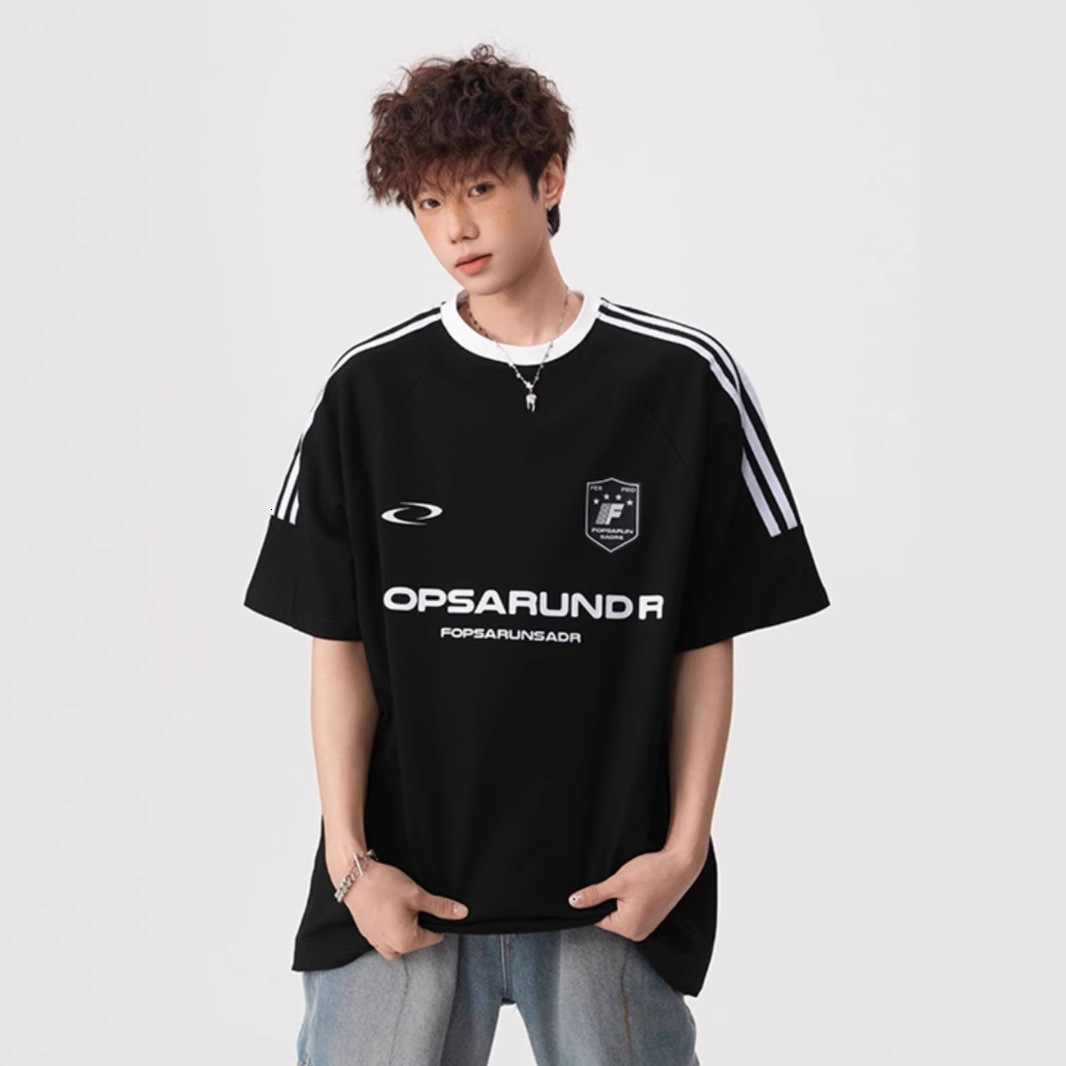 American Street Style Three Stripes Short Sleeve Unisex 2025 Summer Designer Short Sleeves Loose Round Neck T-shirt Youth Heavyweight Sports Tee