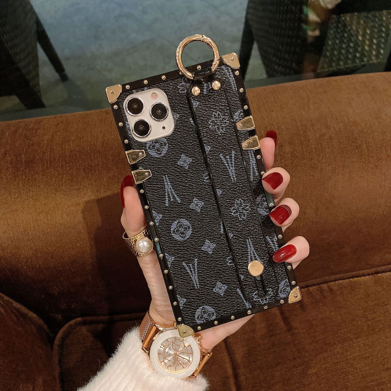 Lanjia- Fashion Hand Strap Leather Case For Iphone 11 12 13 14 15 16 Plus Pro Max Holder Shockproof Cover Phone Cases 250703 C9b25