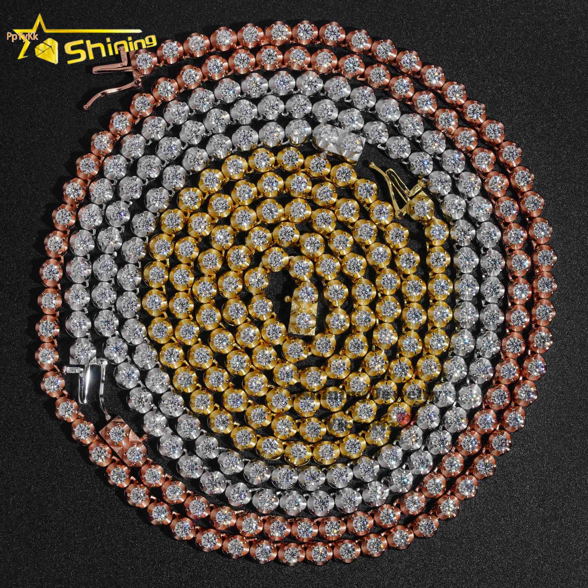 Luxury Hip Hop Iced Out Fine Jewelry 3mm 4mm Lab Grown S925 Silver Vvs Moissanite Tennis Chain Necklace