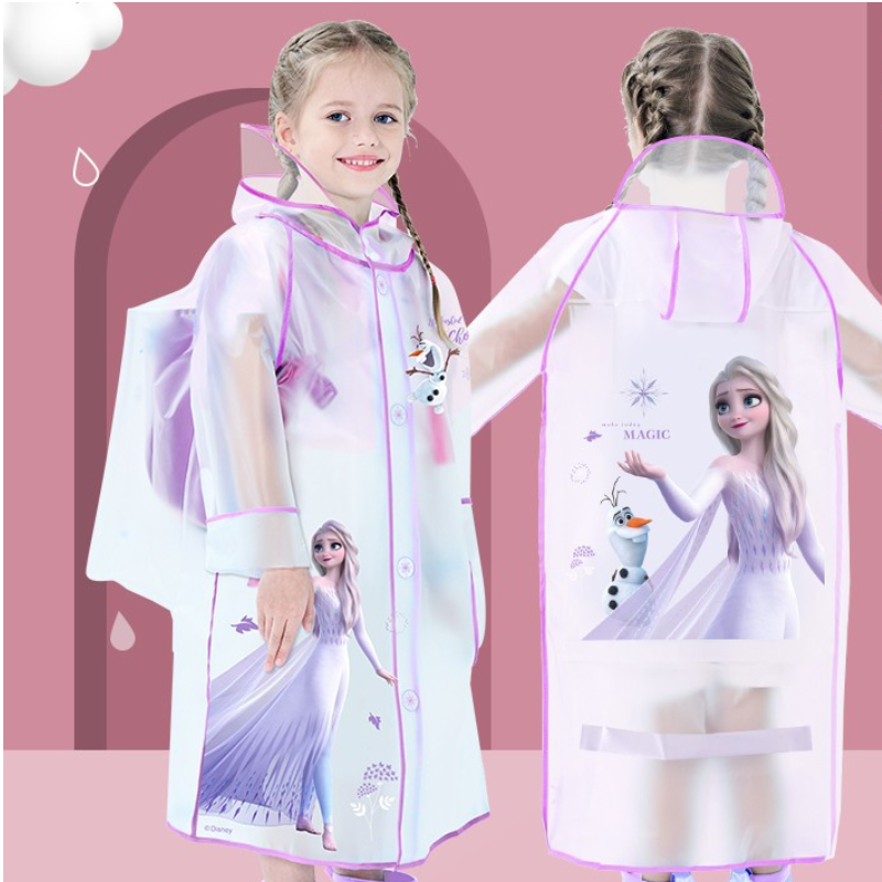 Disney EVA Boys and Girls Universal Children's Raincoat Waterproof Raincoat Backpack Part Integrated Hiking Raincoat with Reflective Strips Rainc