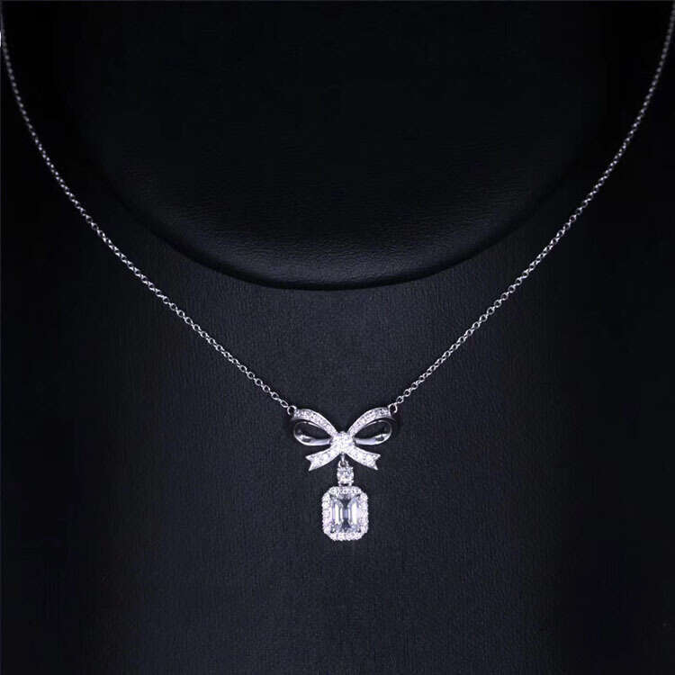 Live Imitation Yellow Bow Pendant for Women PT950 Colored Dia Cluster Morganite Zircon Necklace Jewelry 093