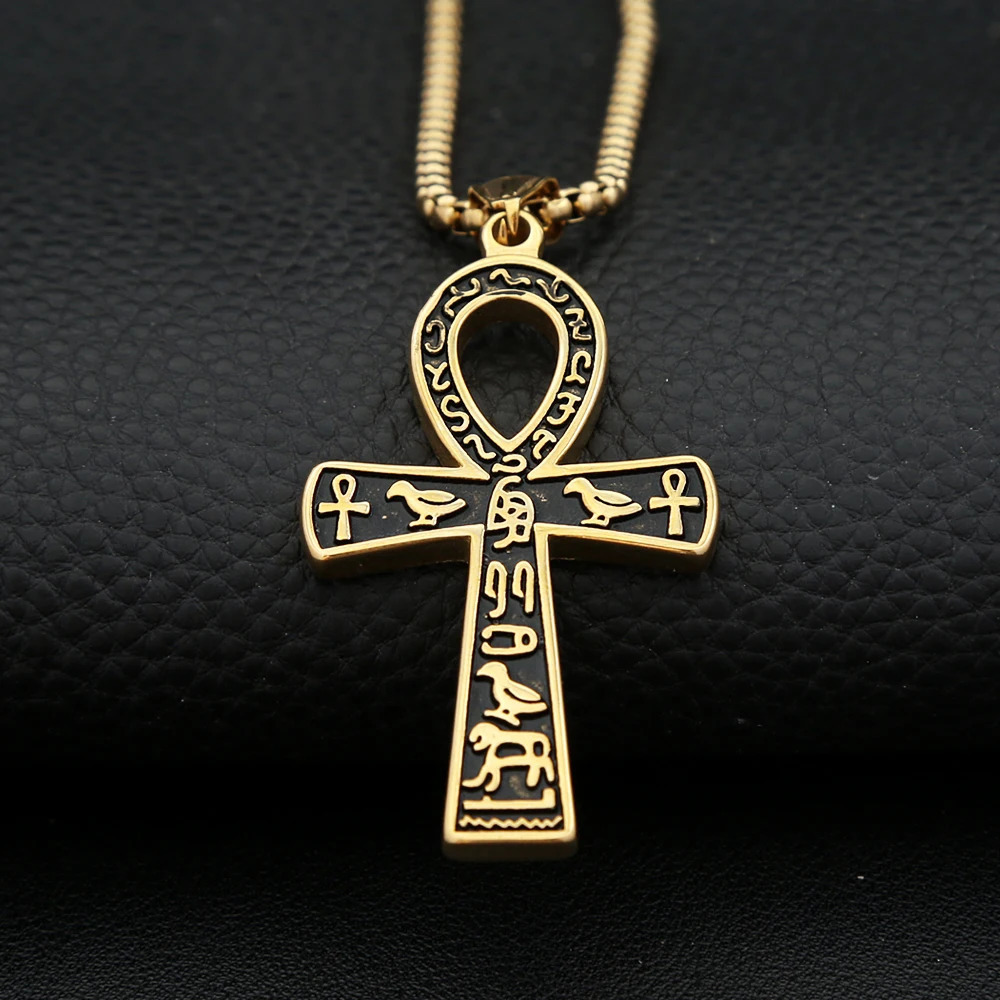 Vintage Fashion Ancient Egyptian Ankh Cross Pendant Necklace For Men Women Stainless Steel Amulet Jewelry Gifts Drop 250701