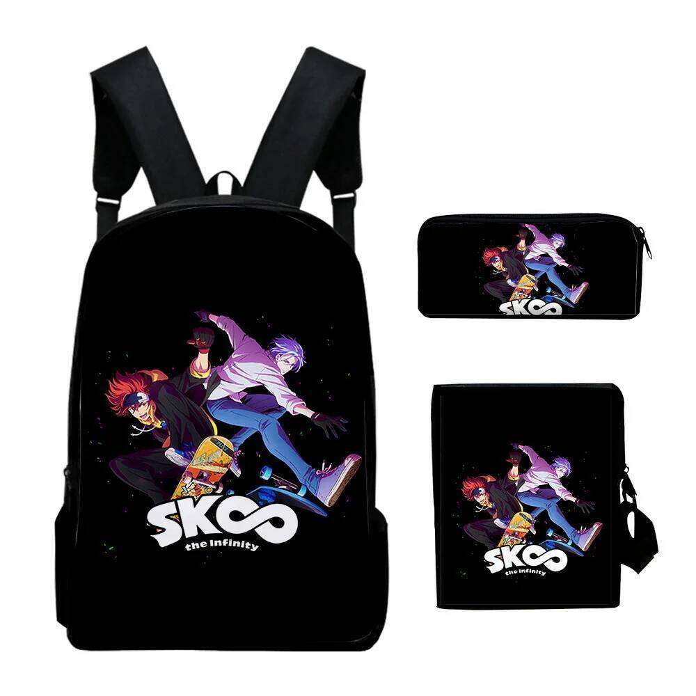 Fashion Novelty SK8 the infinity 3D Print 3pcs/Set pupil School Bags Laptop Daypack Backpack Inclined shoulder bag Pencil Case