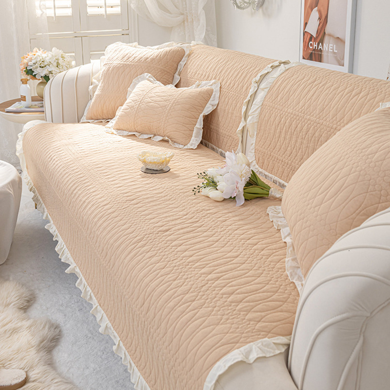 Korean Style Pure Cotton Sofa Cushion, All-Season New Solid Color Non-Slip Fabric, Simple Modern Living Room Backrest Cover