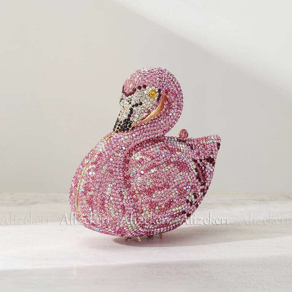 Alizekerr Swan Shaped Dia Evening Bags New Gorgeous Sparkling Rhinestone Metallic Clutch Purses And Handbags Wedding Party