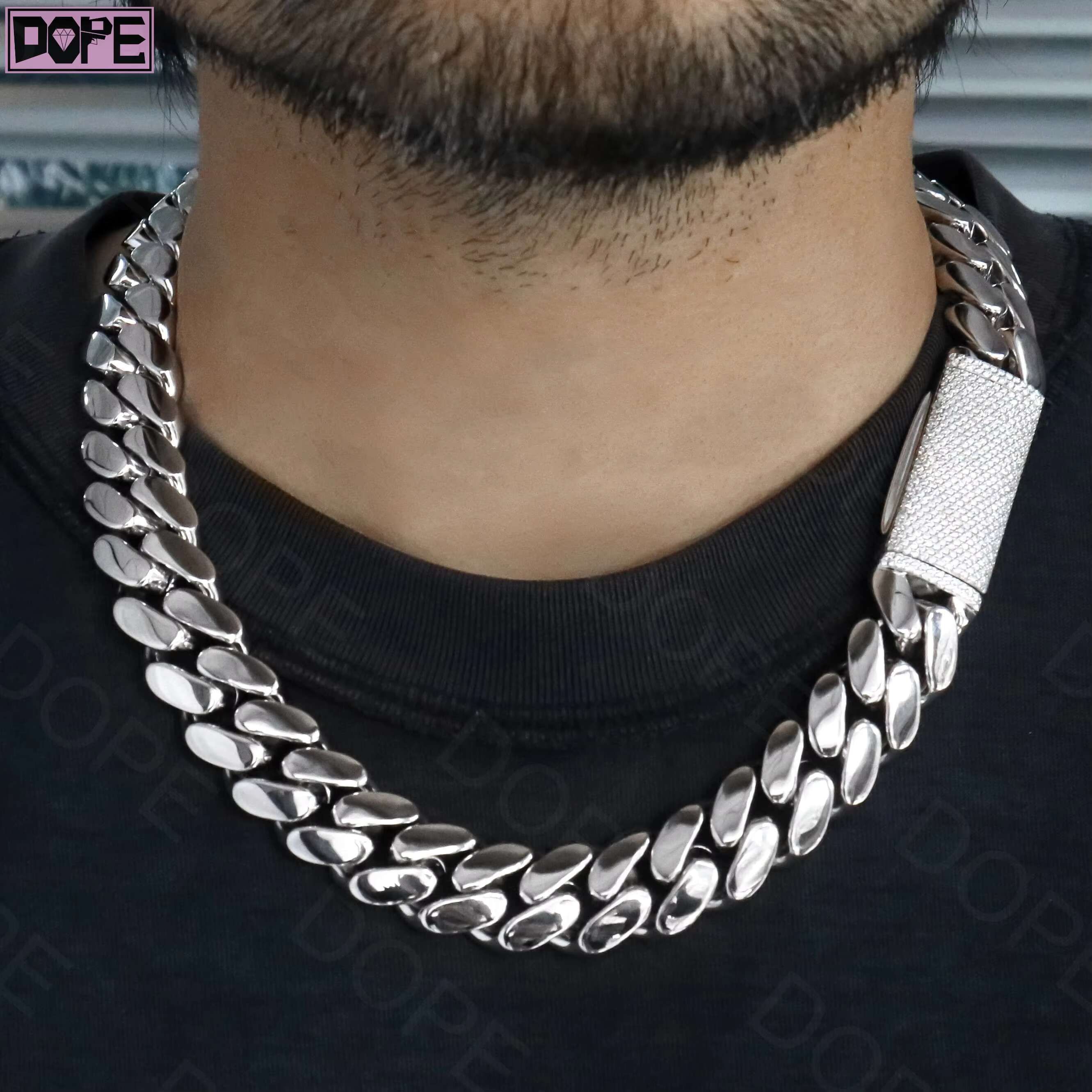 Hip Hop 10mm 12mm 18mm Cuban Link Chain Plain 925 Silver Iced Out Moissanite Clasp Miami Cuban Link