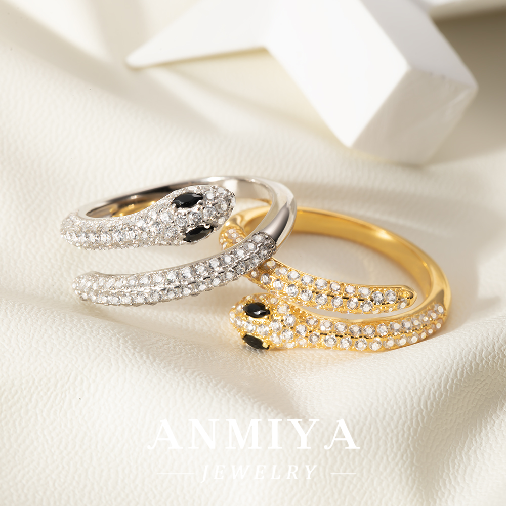 Modern Silver Jewelry Snake Open Ring Zircon Inlay Adjustable for Layering Contemporary Fashion