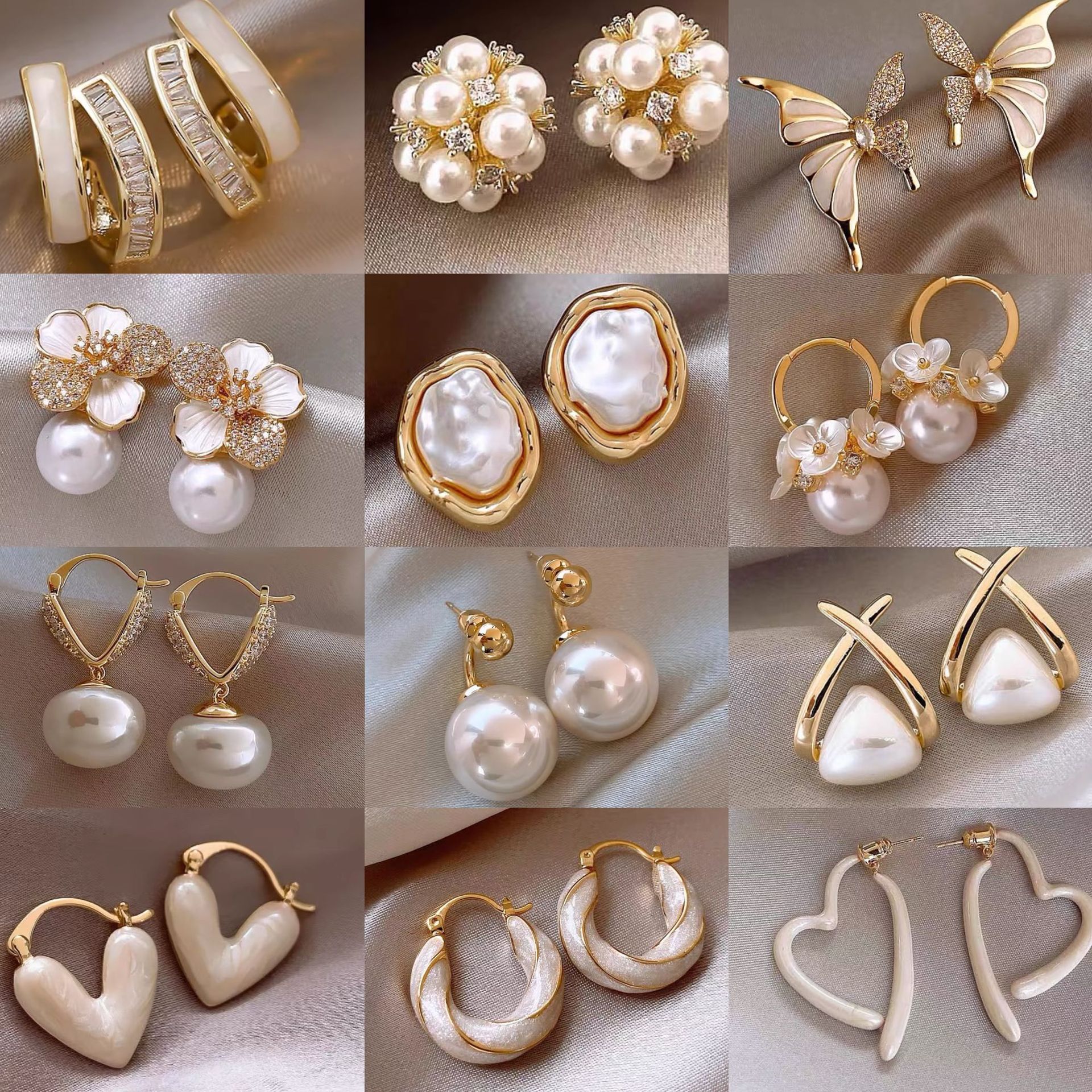 Real gold electroplated silver needles, super fairy pearl flower earrings, fashionable temperament earrings, light luxury high-end earrings wholesale 