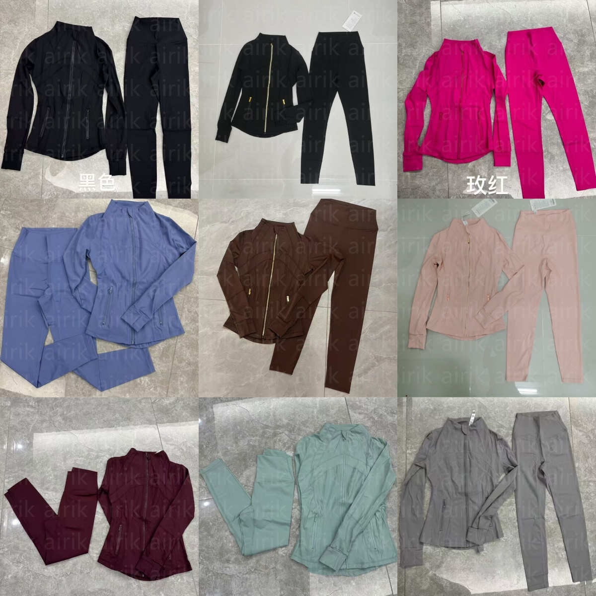 5A quality Yoga Two Piece Sets Fitness Leggings High Waist Sports Jackets Zip Up Coat Elastic Sportswear Gym Suits Workout Tracksuits