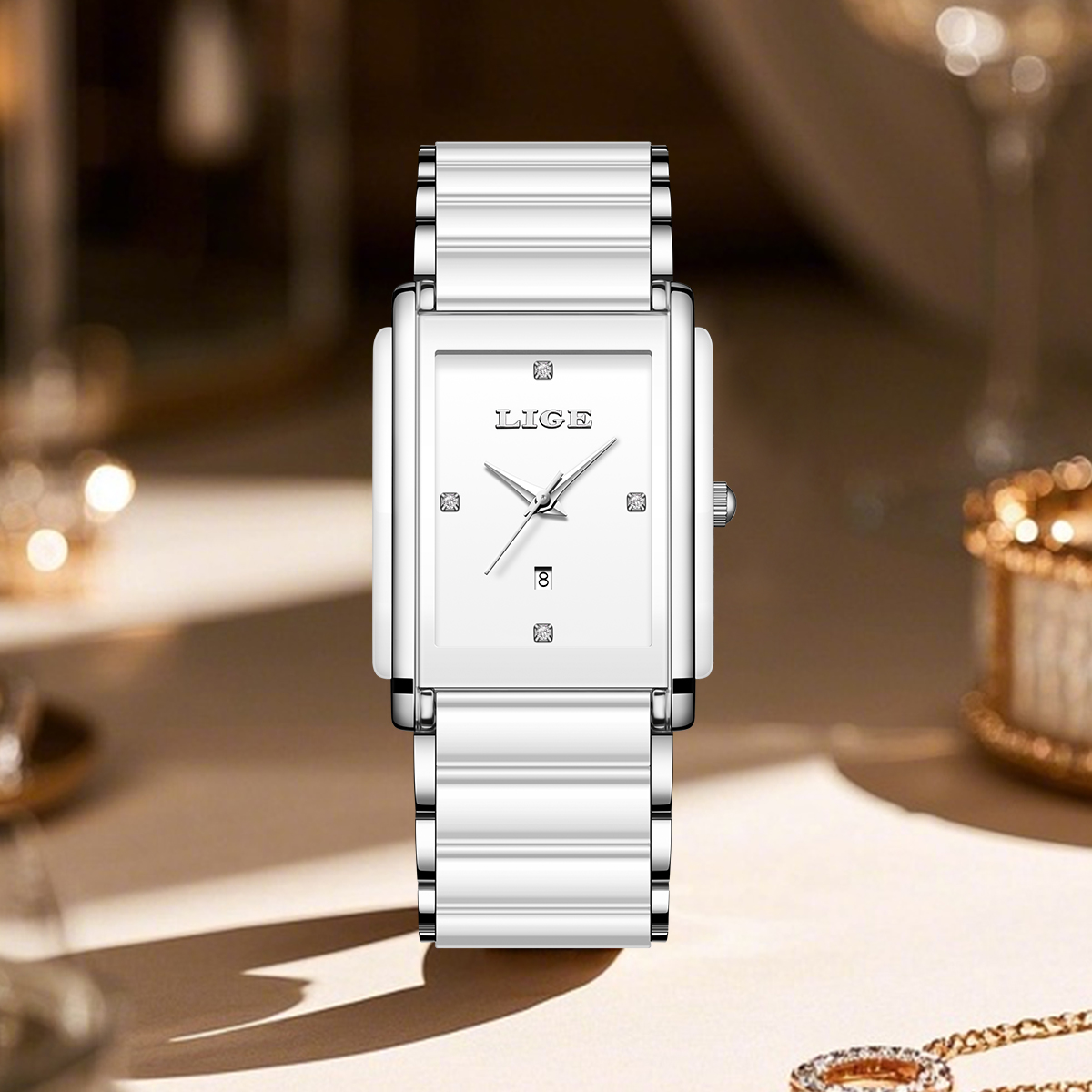 LIGE Quartz Watch Waterproof Watch Top Brand Women's Universal Style Square Case Fashion Business Watch Holiday Gift Teen Watch Ceramic watch
