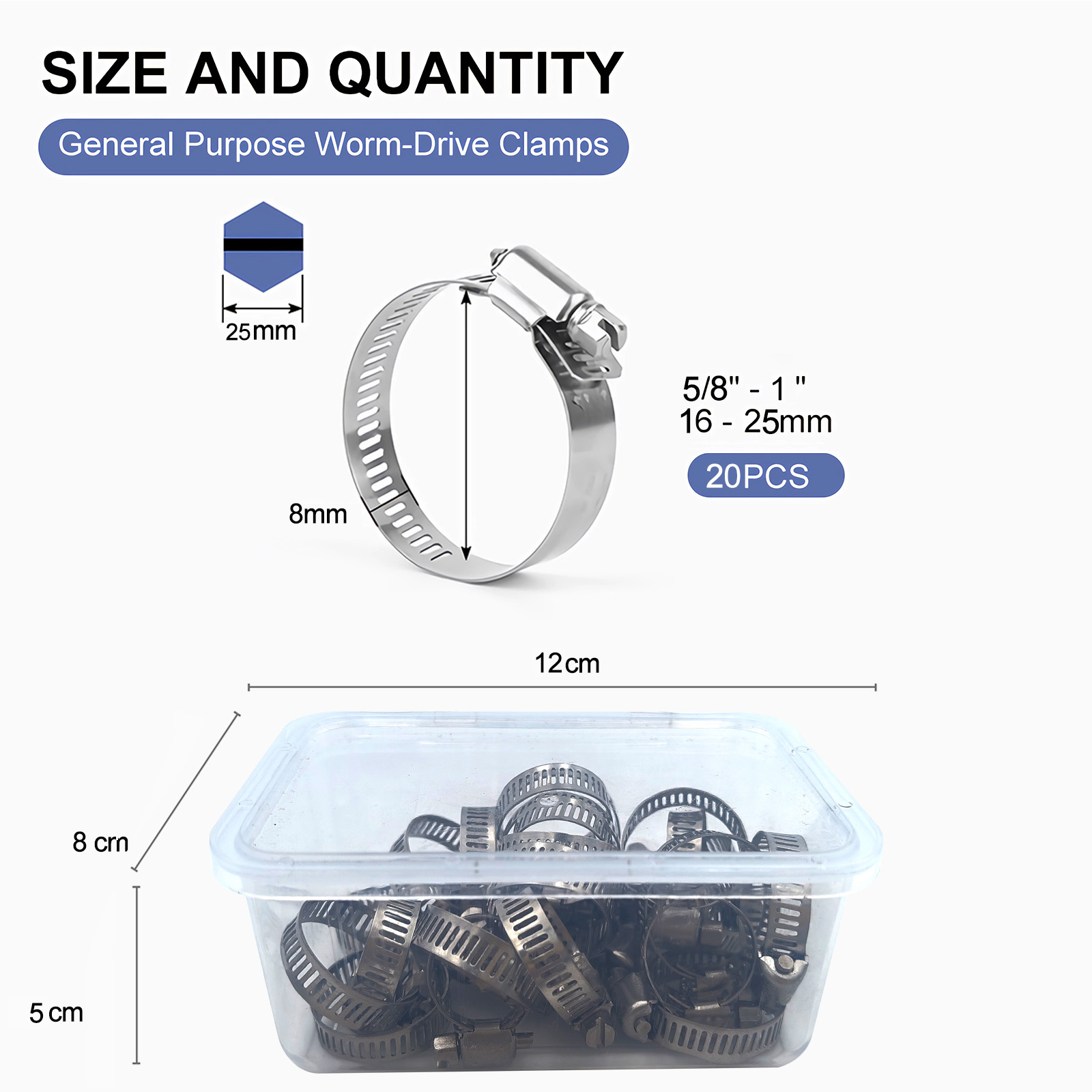 Hose Clamps 20PCS, Stainless Steel, Small size,Small Metal Pipe Clamp Set for Automotive,Plumbing,Intercooler