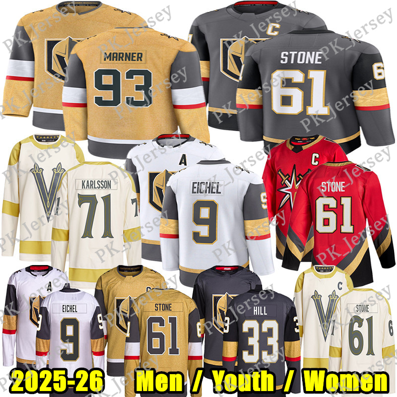 #93 Mitchell Marner vegas hockey jersey #61 Mark Stone Jack Eichel Ilya Samsonov Dorofeyev William Karlsson Tomas Hertl Smith golden knights Adin Hill