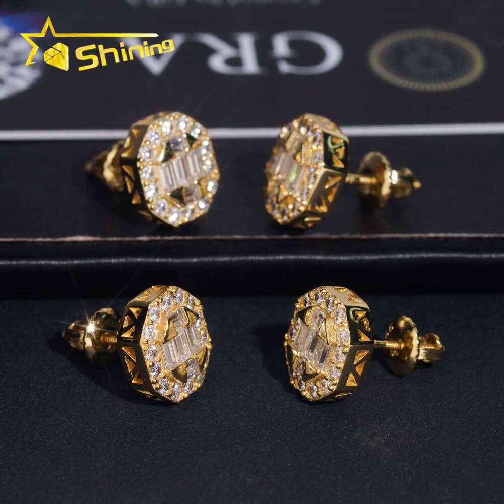 Fast Shipping Jewelry Sterling Sier Dia Hip Hop Baguette Earring VVS Moissanite Stud Earrings