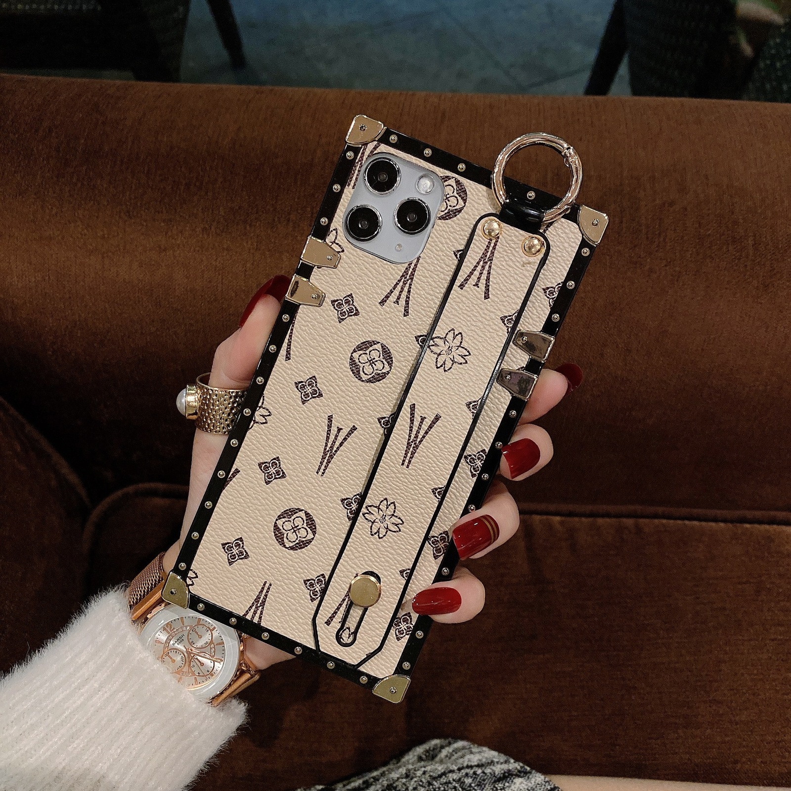 Lanjia- Fashion Hand Strap Leather Case For Iphone 11 12 13 14 15 16 Plus Pro Max Holder Shockproof Cover Phone Cases 250703 C9b25