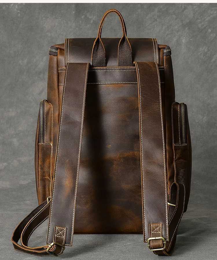 Vintage Crazy Horse Genuine Leather Backpack Men Leather Bagpack Climbing Rucksack male Large Hiking Backpack M814 Z250702