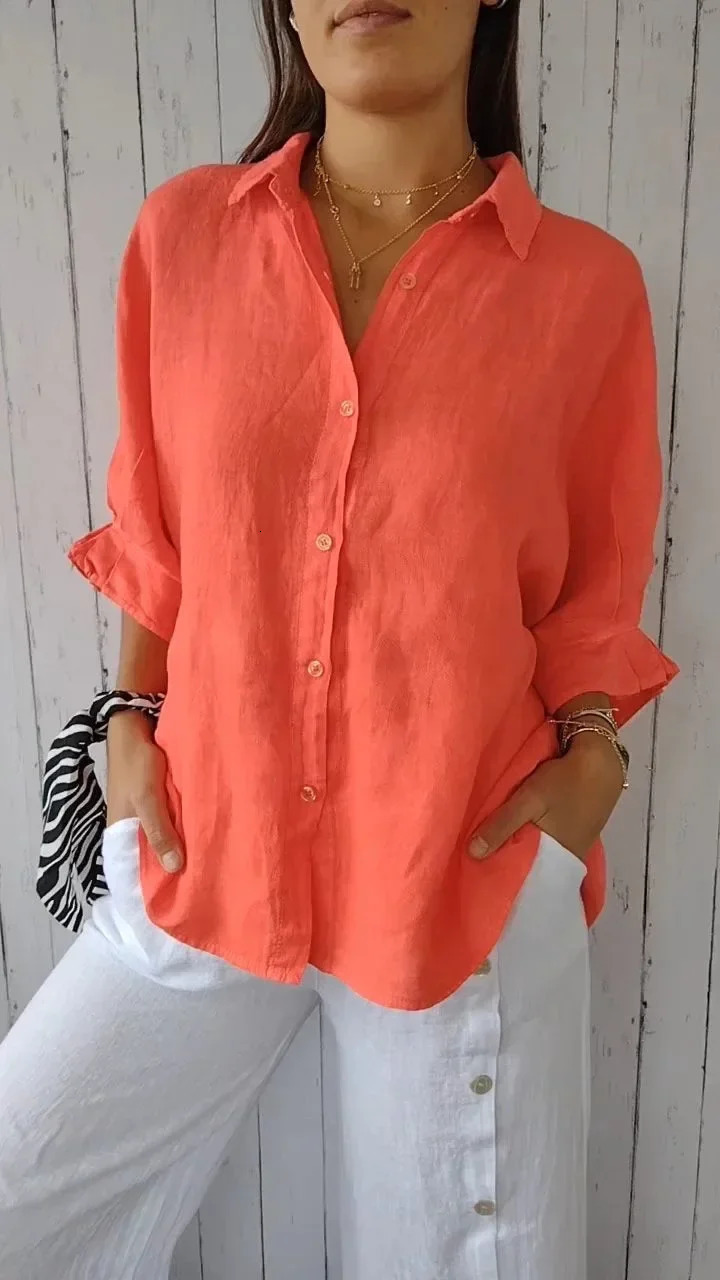 2025 Spring Linen Oversize Women Shirt Black Turn-Down Collar Lace Up Loose Blouses Female Casual Trendy Ladies Clothes 250702