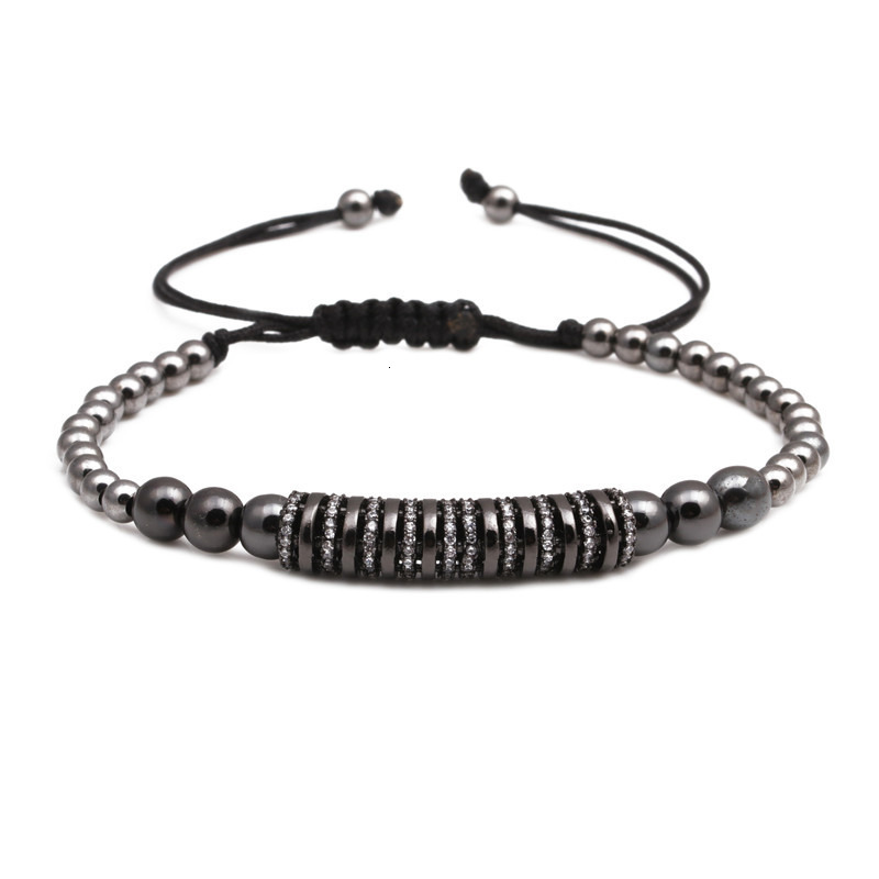 European and American copper micro inlaid zircon bent tube bracelet, 4mm copper bead woven adjustable bracelet for men and women