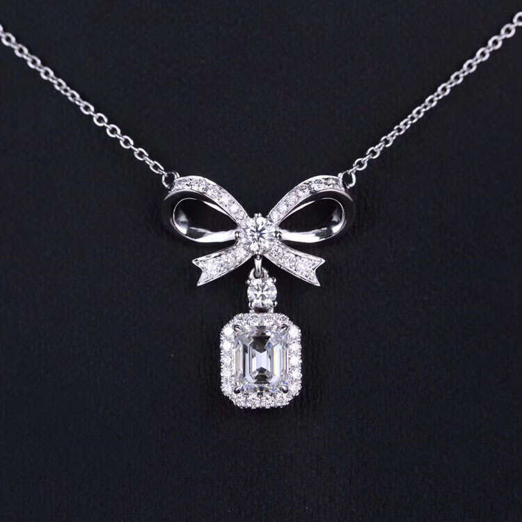 Live Imitation Yellow Bow Pendant for Women PT950 Colored Dia Cluster Morganite Zircon Necklace Jewelry 093