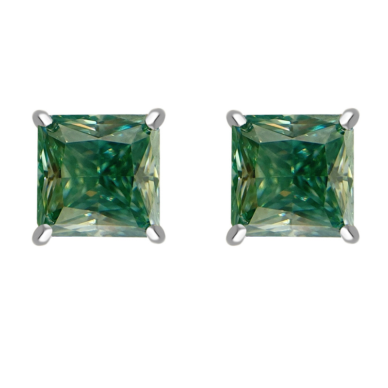 Fine Jewelry Four Claw Princess Cut Square D-VVS1-3EX Moissanite Designer Earrings S925 Sterling Silver Plated 18k Gold