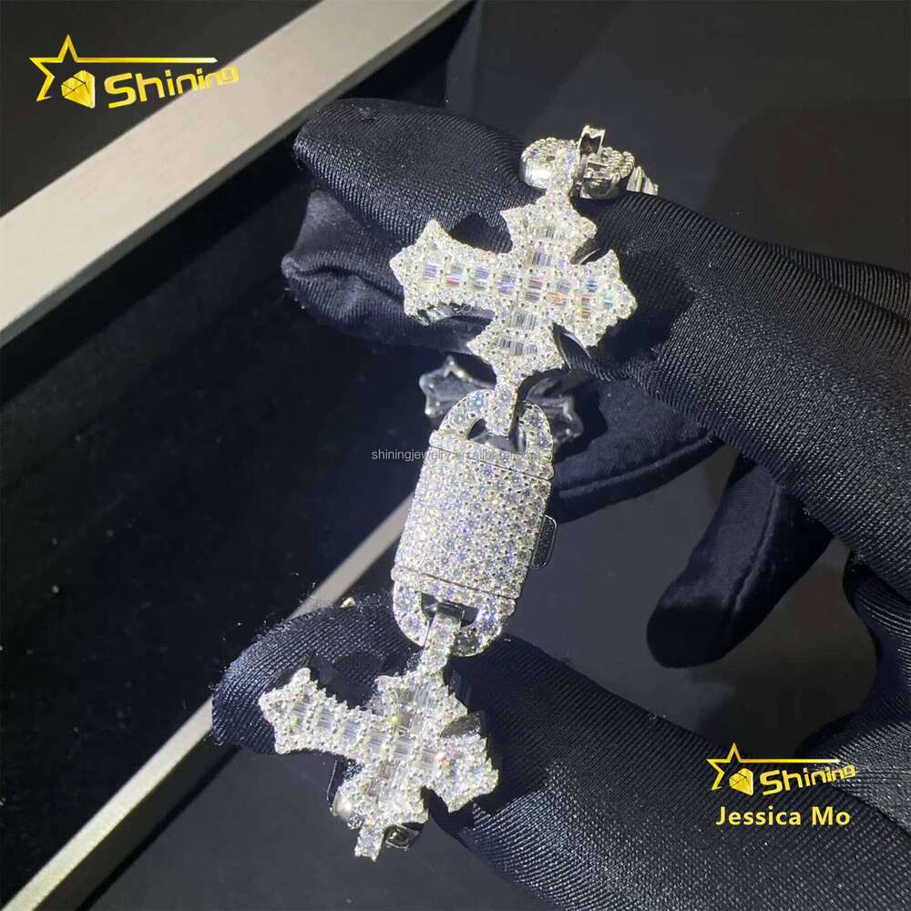 Rapper Jewelry Hot Selling New Arrivals Hip Hop VVS1 Moissanite Iced Out GRA Certificate S Sier Cuban Cross Bracelet Man