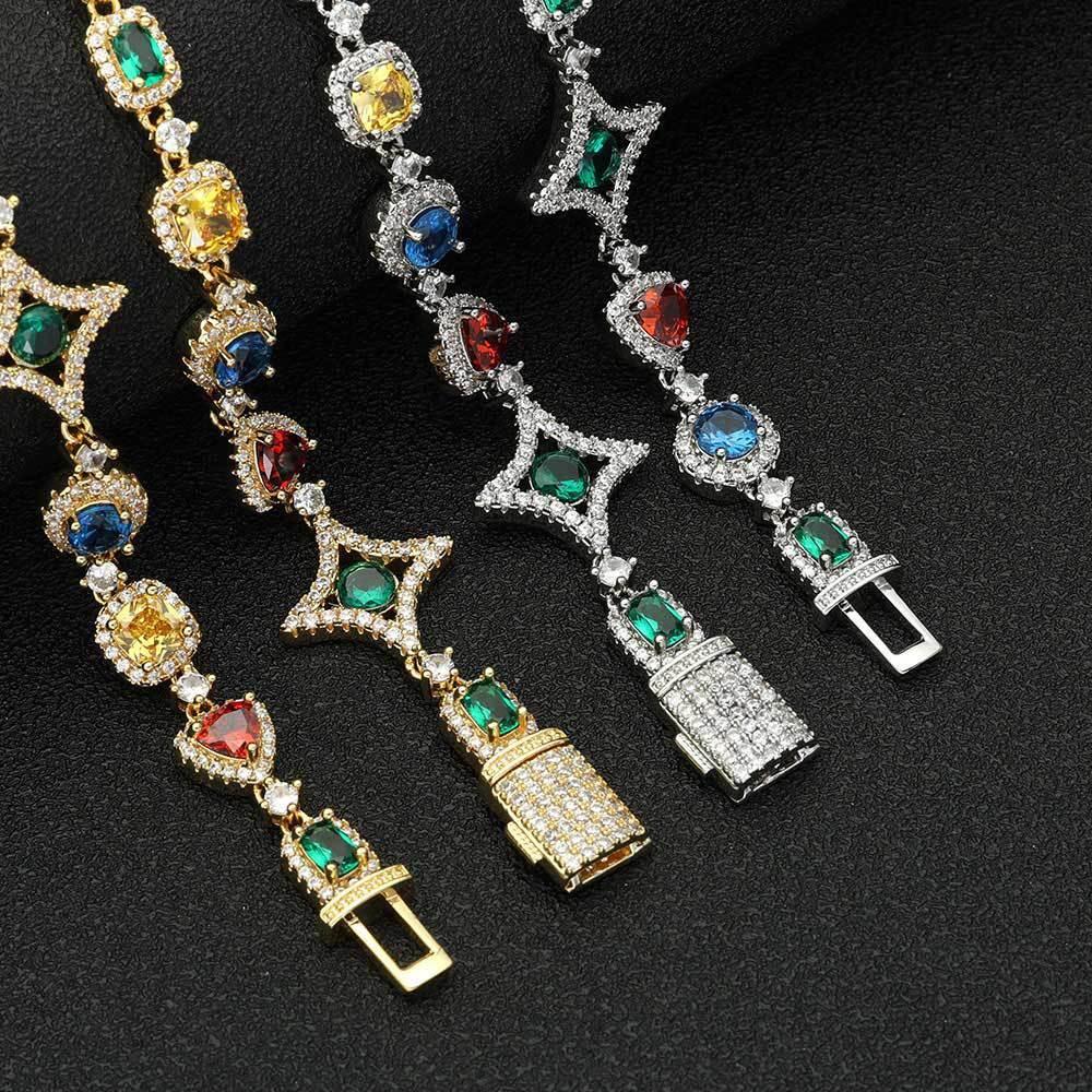Jewelry hip-hop colorful necklace womens accessories high-end Moissanite mens bracelet