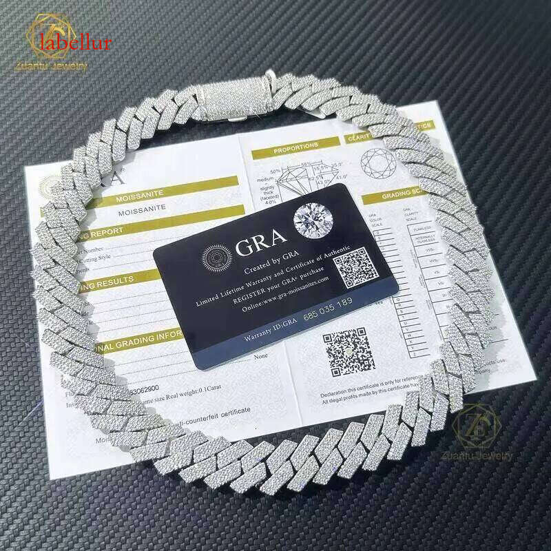 Hip Hop Rapper Jewelry Men Sier Vermeil Necklaces Iced Out Vvs1 Dias 18Mm 3 Rows Cuban Link Chain Moissanite