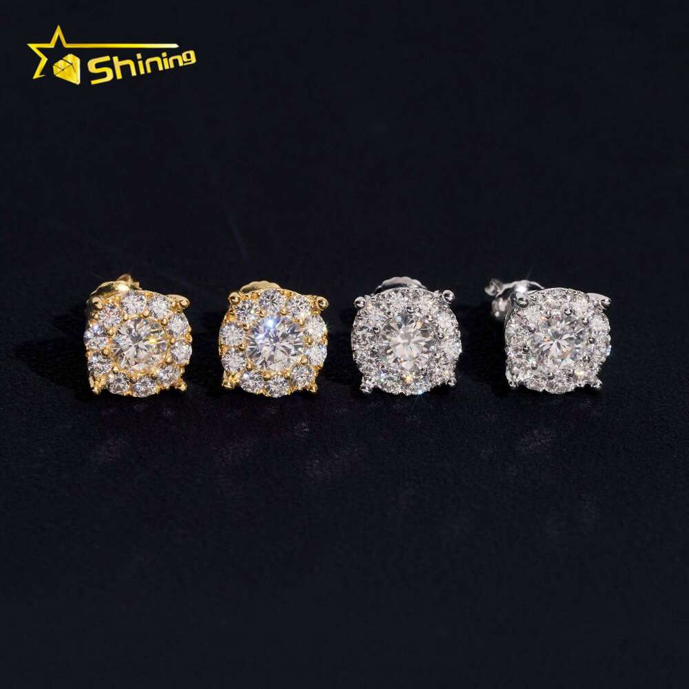 High-Quality Iced Out Pure Sier Screw Back Hip-Hop Jewelry Rapper Silicon Stud Earrings