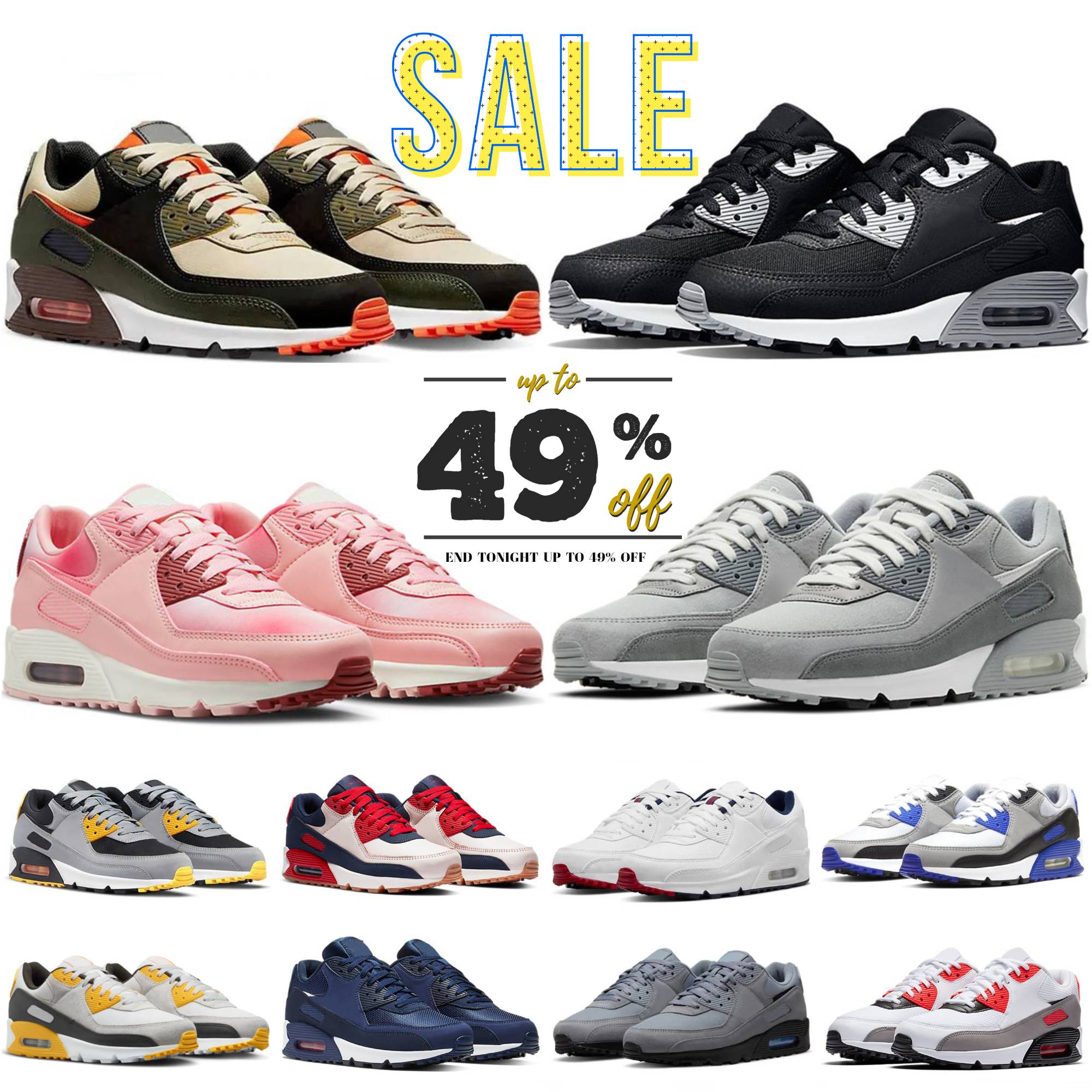 Classic 90 Mens Running Shoes OG Triple White Black UNC Wolf Grey Polka Dot Infrared Supernova Total Orange Lahar Escape Hyper Grape Royal 90s Women Sneakers Designer