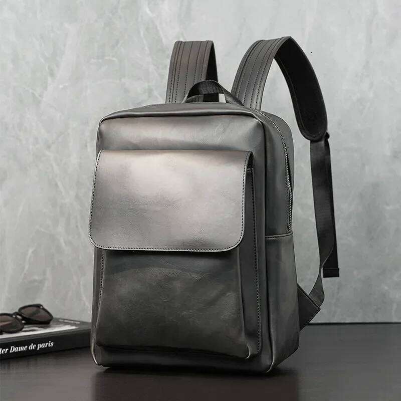 Retro Fashion Laptop Backpack Men Korean Style Flap Men's Backpacks High Quality PU Leather Travel Back Bag Student Schoolbags