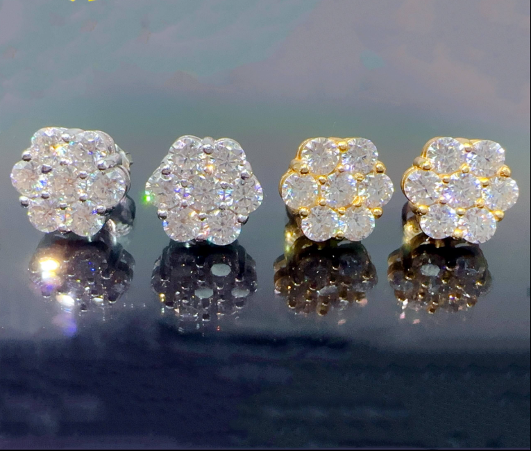 Iced Out Cluster Lab Diamond Earrings Screw Back 925 Silver Flower Vvs Moissanite Stud Earrings for Men Women