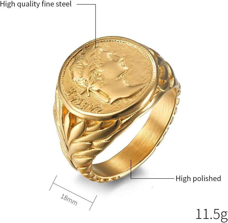 Stainless Vintage 3 Steel Signet Rings for Men Women Roman Empire Caesar The Great Coin Statement Ring Band