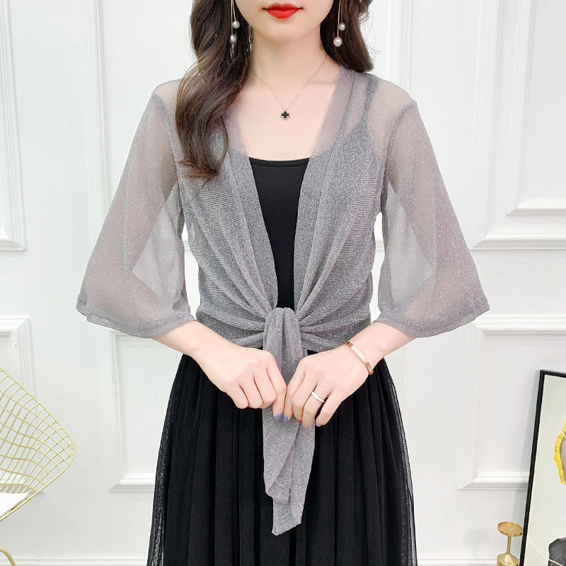K1218 Versatile mesh cardigan for women, new summer style, suspender skirt, outerwear, cardigan, lace-up, small shawl, short jacket, fashionable outer