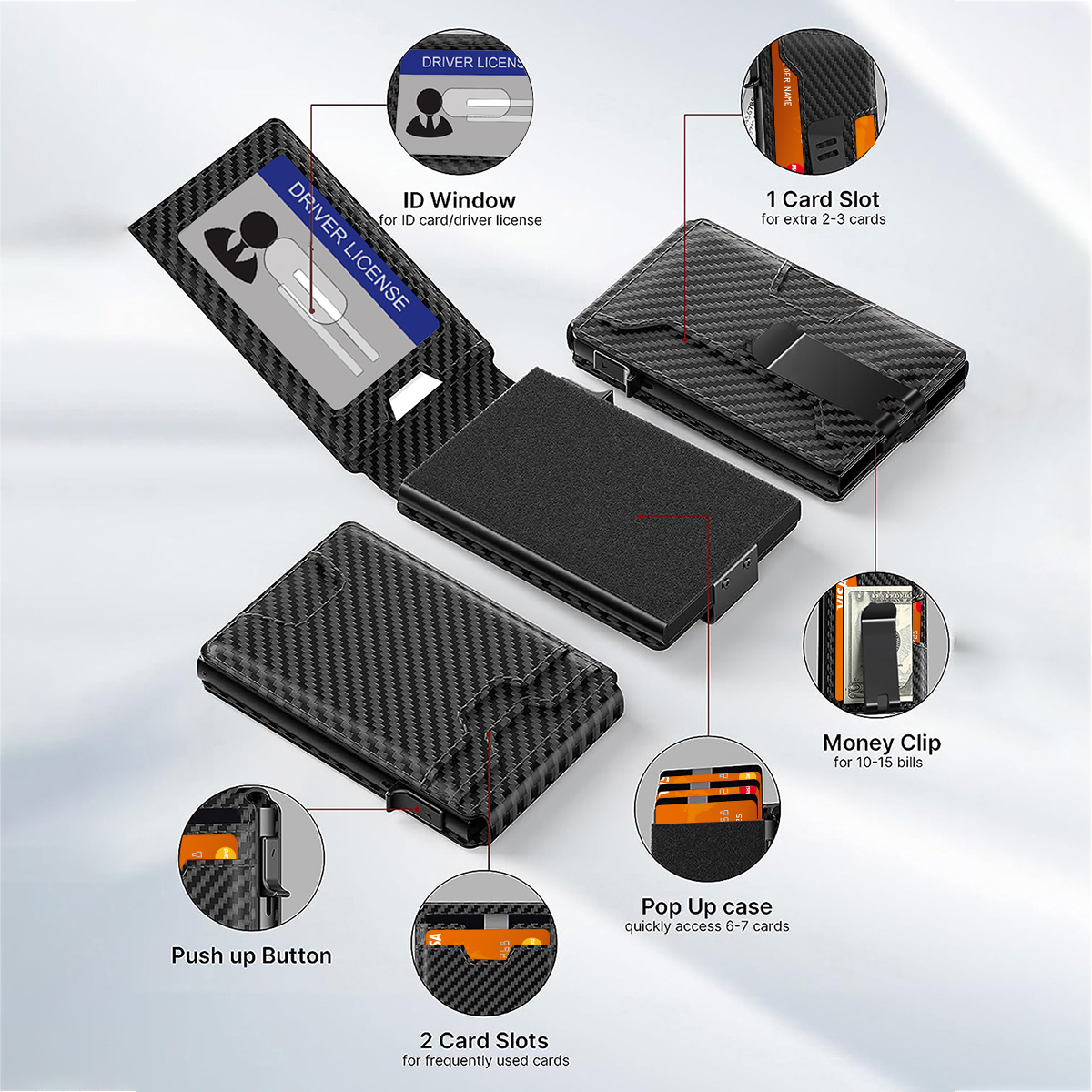 Smart Mens Wallet with Front Pocket for Credit Cards & ID Lightweight Carbon Fiber Design