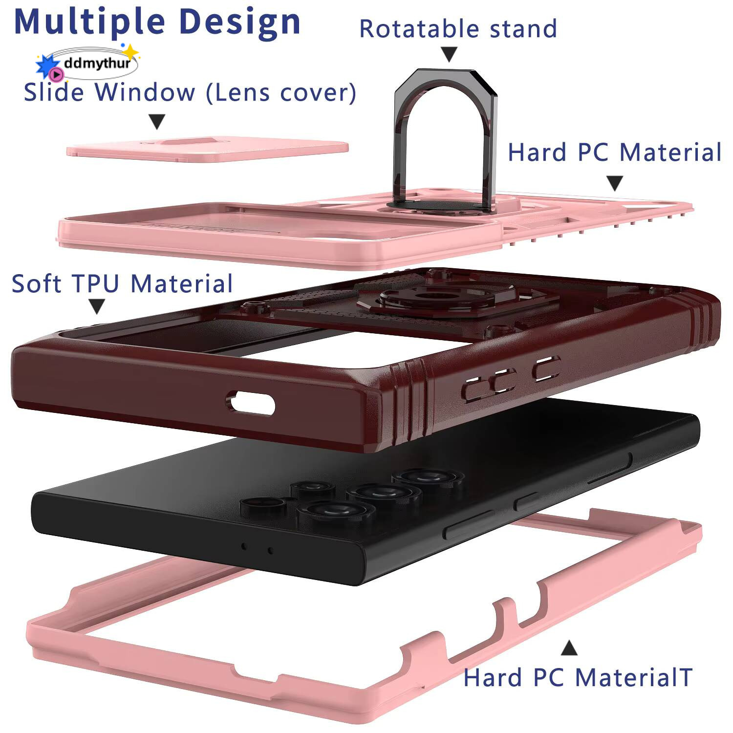 For Samsung Galaxy S24/S24+/S24 Ultra 5G Phone Case Hybrid Ring Kickstand Card Slot Camera Protection Hard Shockproof Cover ddmythur