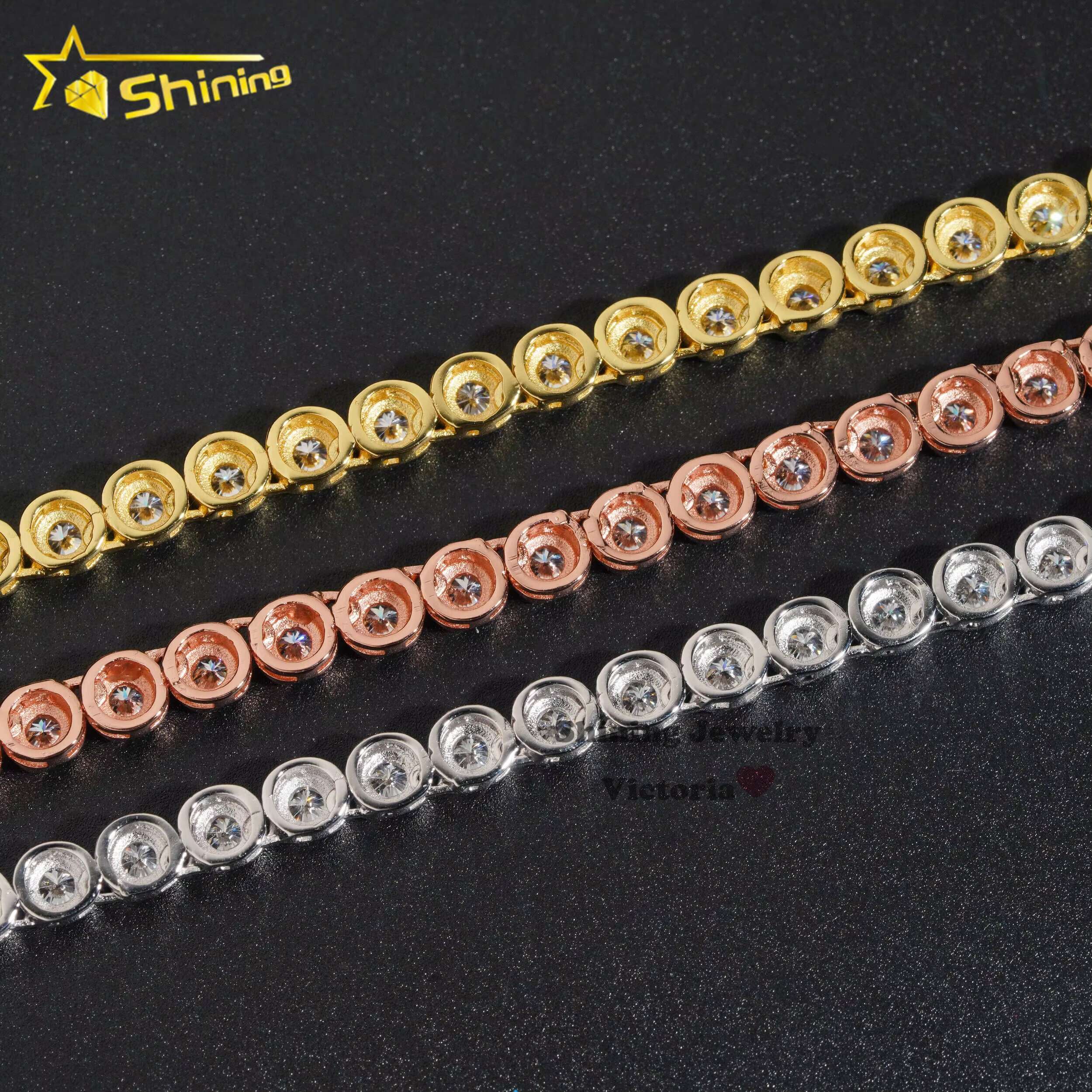 Luxury Hip Hop Iced Out Fine Jewelry 3mm 4mm Lab Grown S925 Silver Vvs Moissanite Tennis Chain Necklace