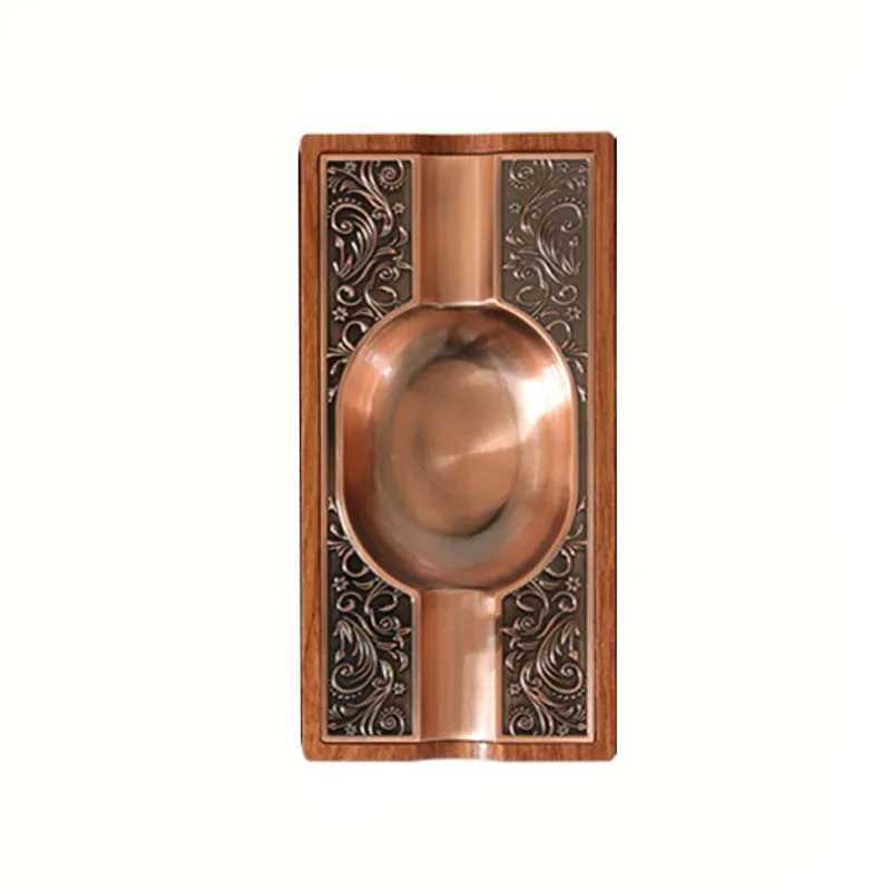 Solid Wood Cigar Ashtray High-end Creative Light Luxury Metal Portable Home Double Slot Vintage Cigarette Ashtray Y250703