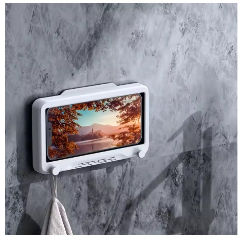 Waterproof Bathroom Mobile Phone Box Wall Mount Phone Holder Touch Screen Shower Phone Holder Self-Adhesive Shower Accessories